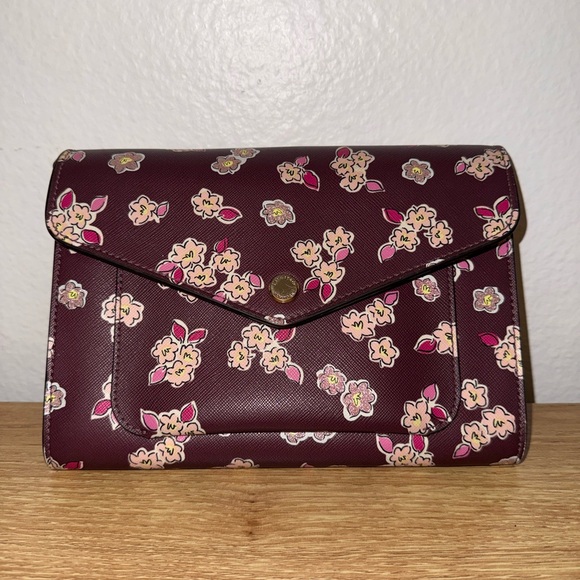 kate spade Handbags - Kate Spade Tinsel Frosted Deep Berry Floral Flap Crossbody Clutch bag